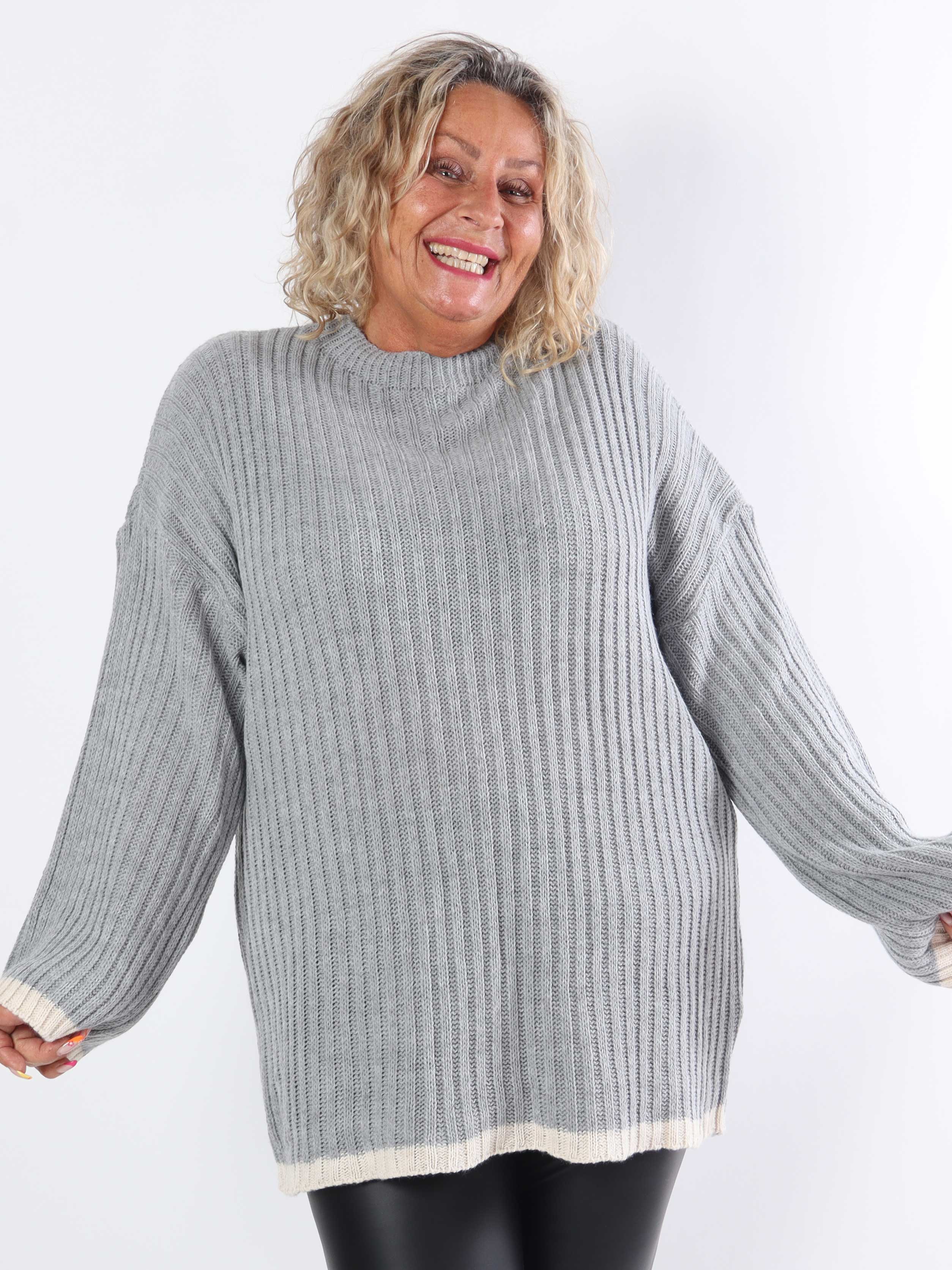 Violet - Plus size strikbluse med farvet kant